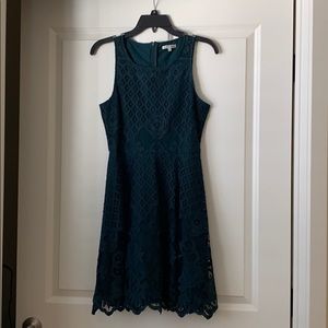 Black Swan emerald lace overlay dress